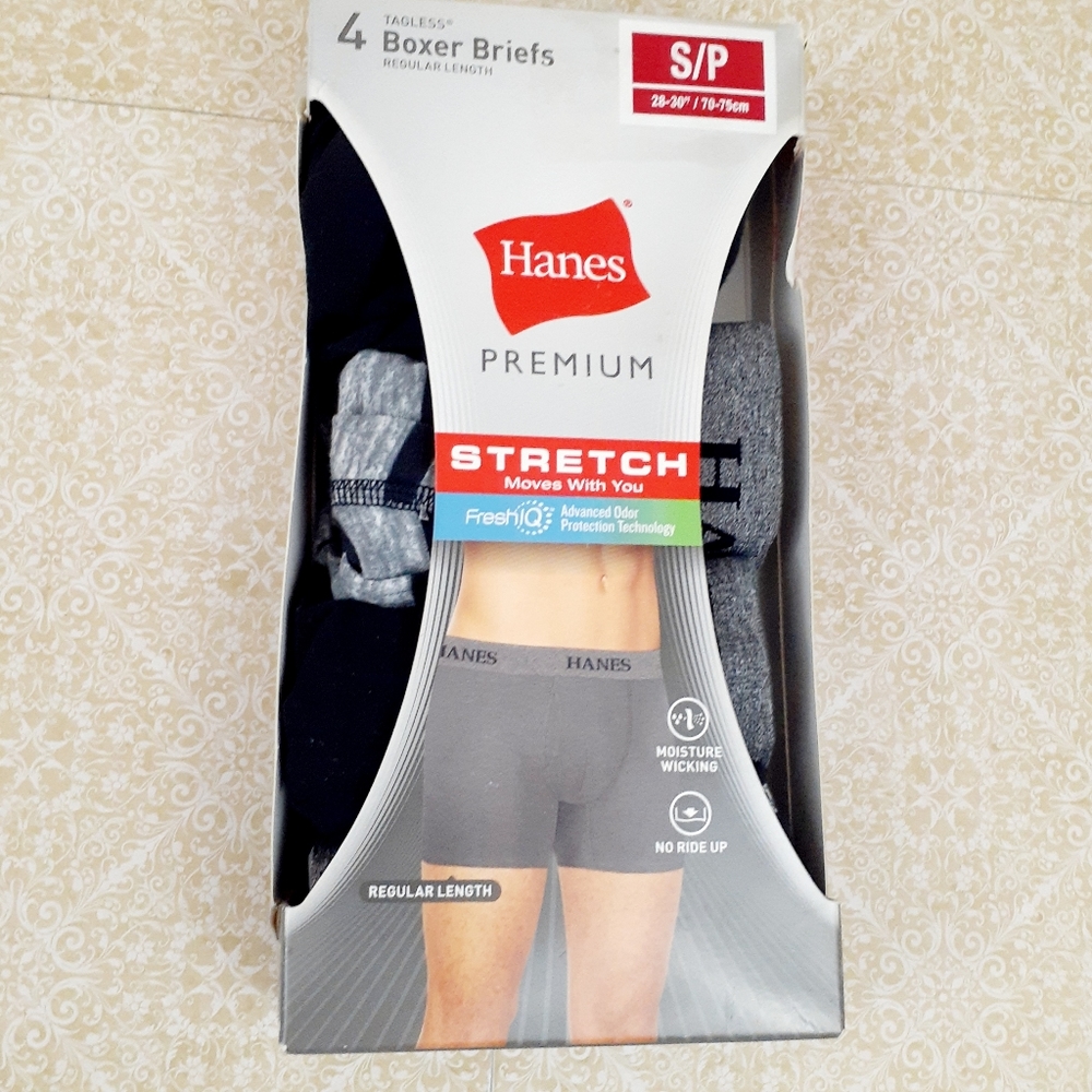 Men's Hanes 4 PC Tagless Cotton Boxer Briefs Assorted Colors Size S/P